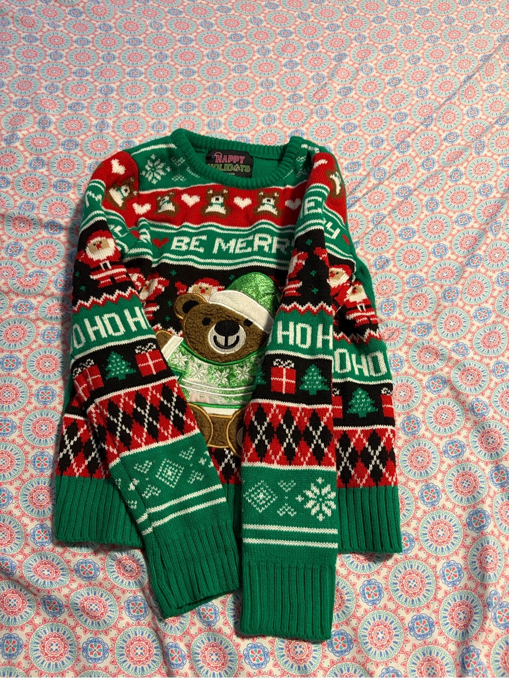 Kids' Green & Red 'Be Merry' Holiday Sweater